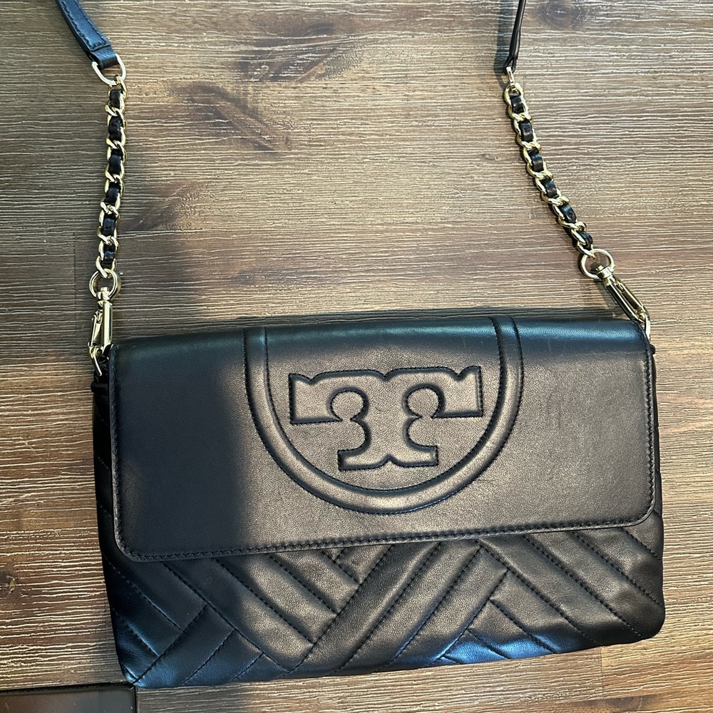 Tory Burch Black Leather Chain Strap Bag